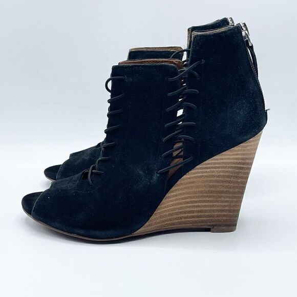 Linea Paolo Stretch Lace Black Suede Wedge Sandals - Women’s 5M - Picture 4 of 9